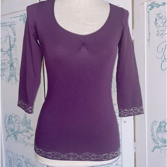 Last Tango 💃🏻 NWOT Ruched 3/4 Sleeve Seamless Black Top Size S/M - Picture 10 of 12